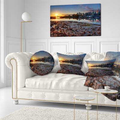 Designart 'Vancouver Downtown in Morning' Landscape Printed Throw Pillow