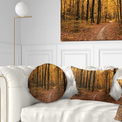 Designart 'Path in the Yellow Fall Forest' Modern Forest Throw Pillow