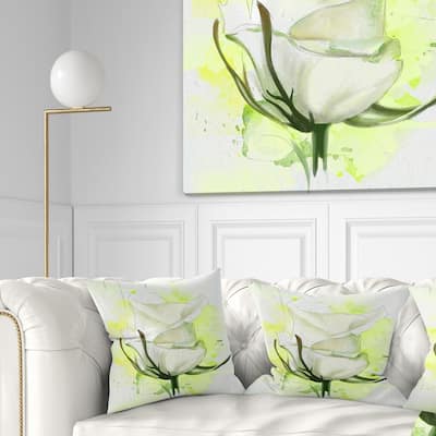Designart 'White Roses Watercolor Sketch' Floral Throw Pillow