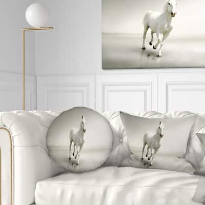 Designart 'Beautiful White Horse Running' Animal Throw Pillow