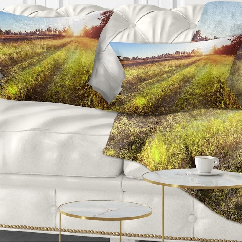 Designart 'Farm Road in Rural Meadow' Landscape Printed Throw Pillow - Rectangle - 12 in. x 20 in. - Medium