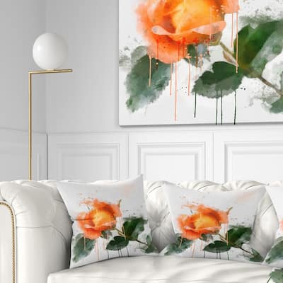 Designart 'Orange Rose Sketch Watercolor' Floral Throw Pillow