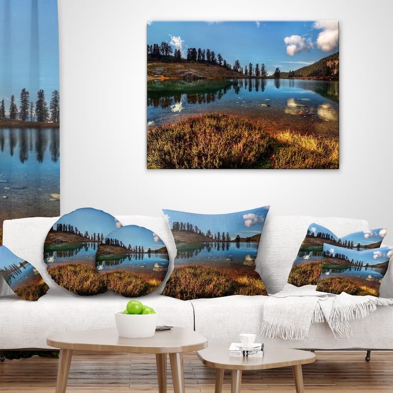 Designart 'Calm Mountain Lake and Clear Sky' Landscape Printed Throw Pillow