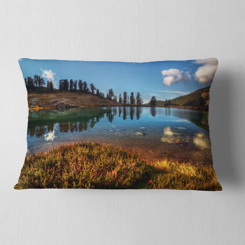 Designart 'Calm Mountain Lake and Clear Sky' Landscape Printed Throw Pillow