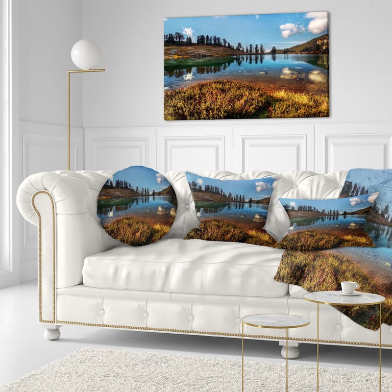 Designart 'Calm Mountain Lake and Clear Sky' Landscape Printed Throw Pillow