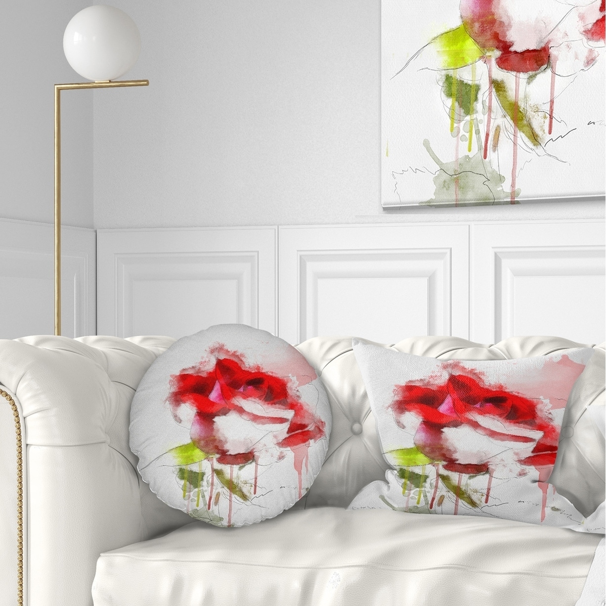 Designart Red Rose Painting with Splashes - Floral Throw Pillow - 18x18, Size: 18 x 18