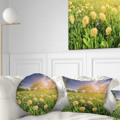 Designart 'Blossom Dandelions in Green Garden' Landscape Printed Throw Pillow