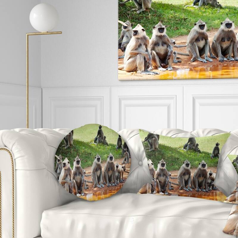 Designart 'Monkeys in Sri Lanka' African Throw Pillow - Round - 16 inches round - Small
