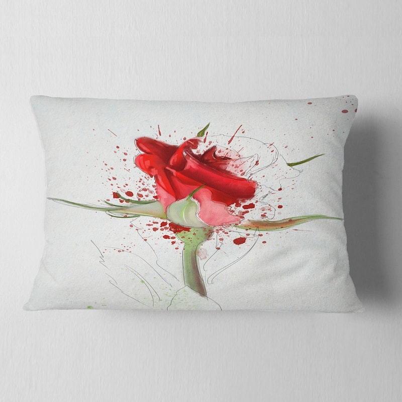 Designart 'Bright Hand drawn Red Rose Sketch' Floral Throw Pillow