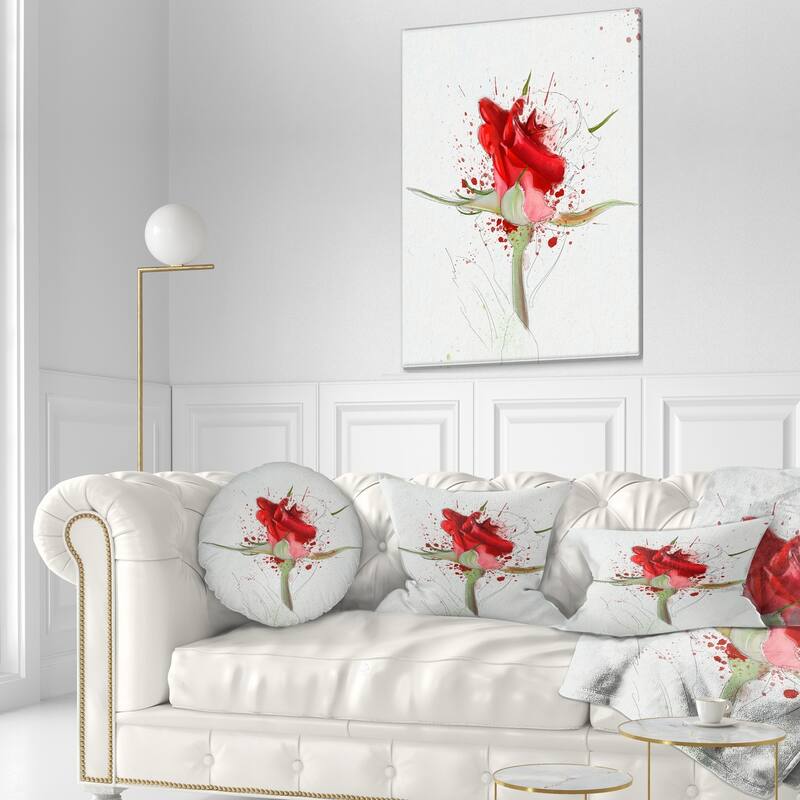Designart 'Bright Hand drawn Red Rose Sketch' Floral Throw Pillow