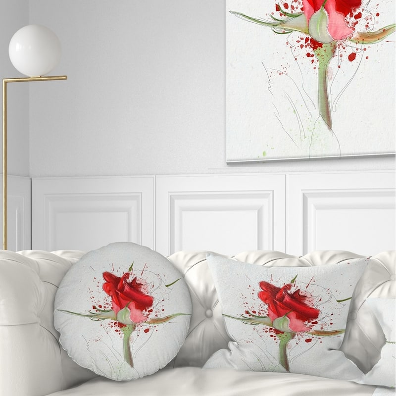 Designart 'Bright Hand drawn Red Rose Sketch' Floral Throw Pillow - Round - 16 inches round - Small