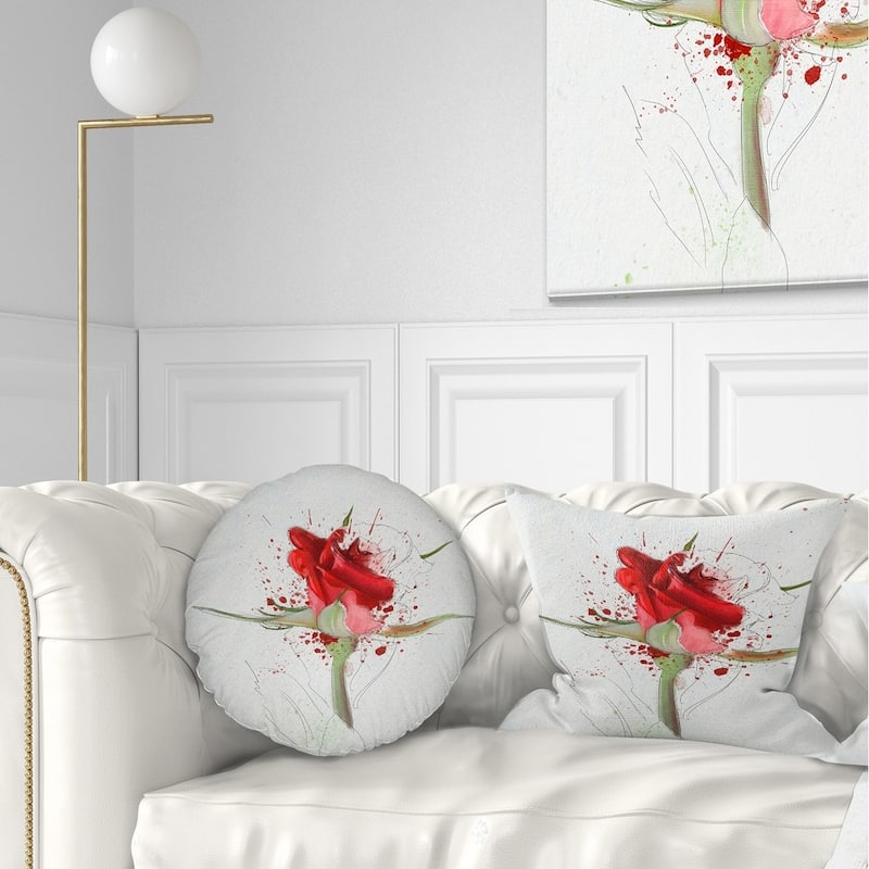 Designart 'Bright Hand drawn Red Rose Sketch' Floral Throw Pillow - Rectangle - 12 in. x 20 in. - Medium
