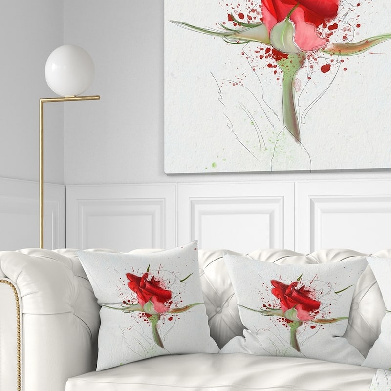 Designart 'Bright Hand drawn Red Rose Sketch' Floral Throw Pillow - Square - 16 in. x 16 in. - Small