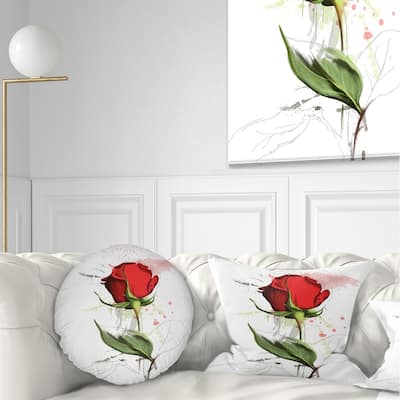 Designart 'Red Rose Hand drawn Illustration' Floral Throw Pillow