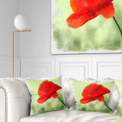 Designart 'Big Red Poppy Flower Watercolor' Floral Throw Pillow