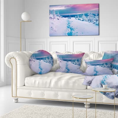 Designart 'Beautiful Sunrise over Winter Mountains' Landscape Printed Throw Pillow