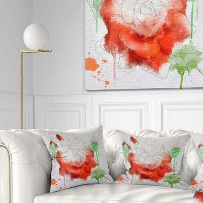Designart 'Red Rose Illustration Watercolor' Floral Throw Pillow