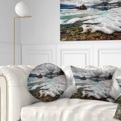 Designart 'Frozen Mountain Lake Shore' Landscape Printed Throw Pillow