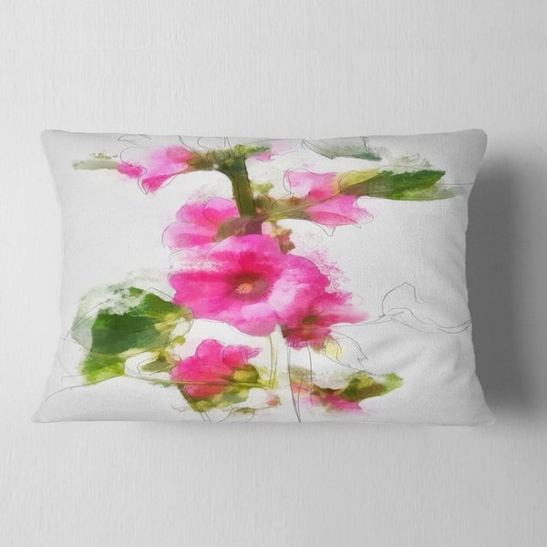Designart Pink Flower With Stem And Leaves Floral Throw Pillow On Sale Overstock 20951224