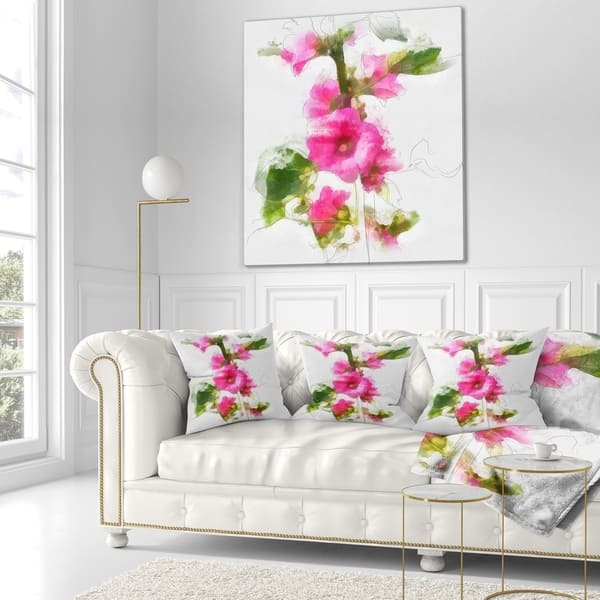 Designart Pink Flower With Stem And Leaves Floral Throw Pillow On Sale Overstock 20951224