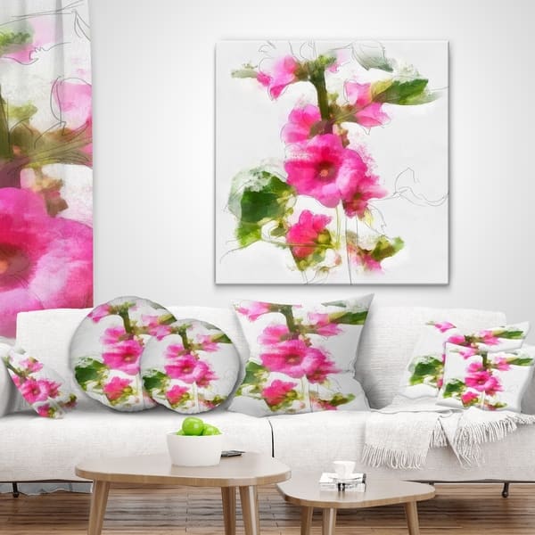 Designart Pink Flower With Stem And Leaves Floral Throw Pillow On Sale Overstock 20951224