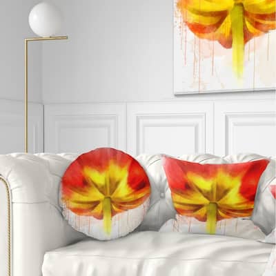 Designart 'Large Red Yellow Flower Watercolor' Floral Throw Pillow