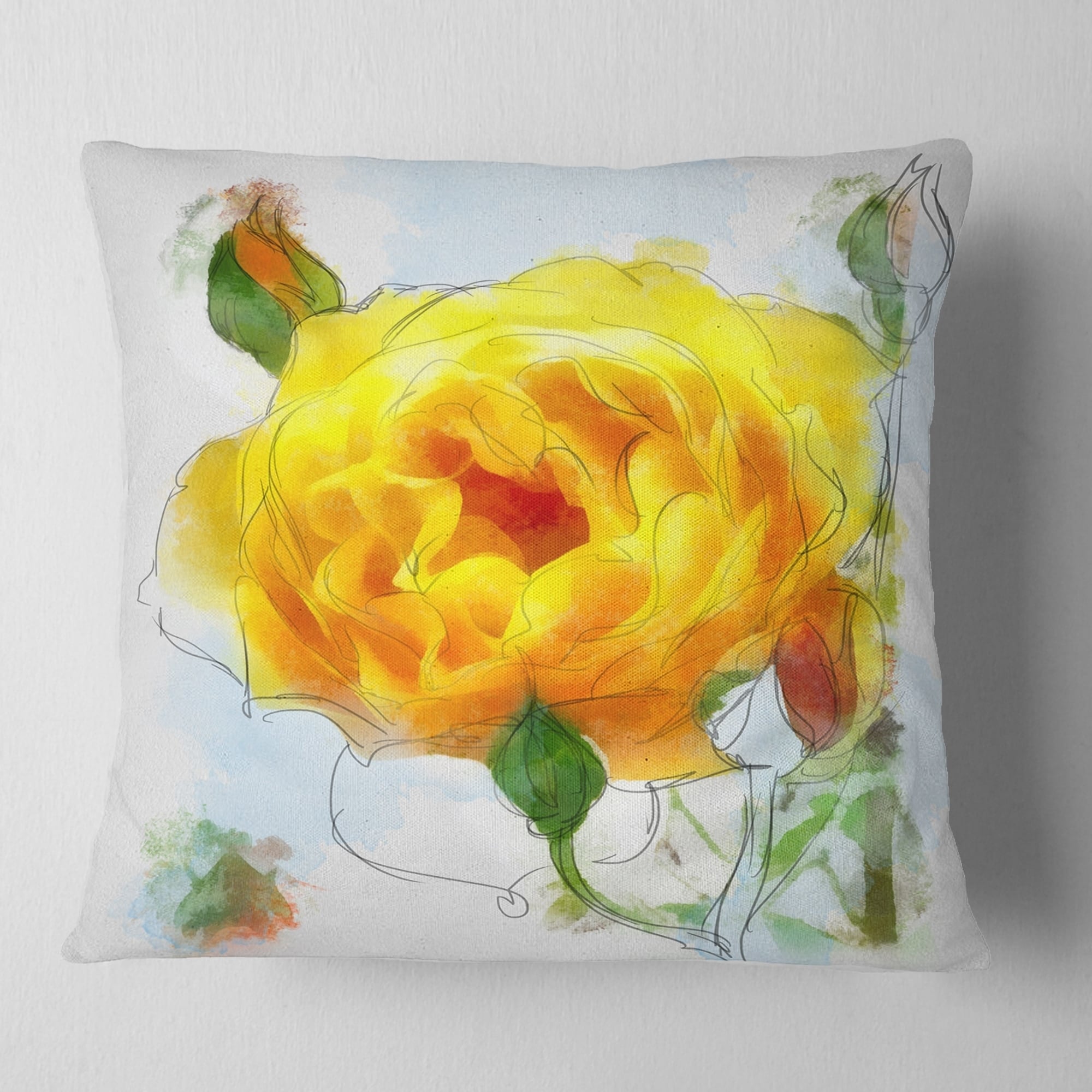 Designart Red Rose Painting with Splashes - Floral Throw Pillow - 18x18, Size: 18 x 18