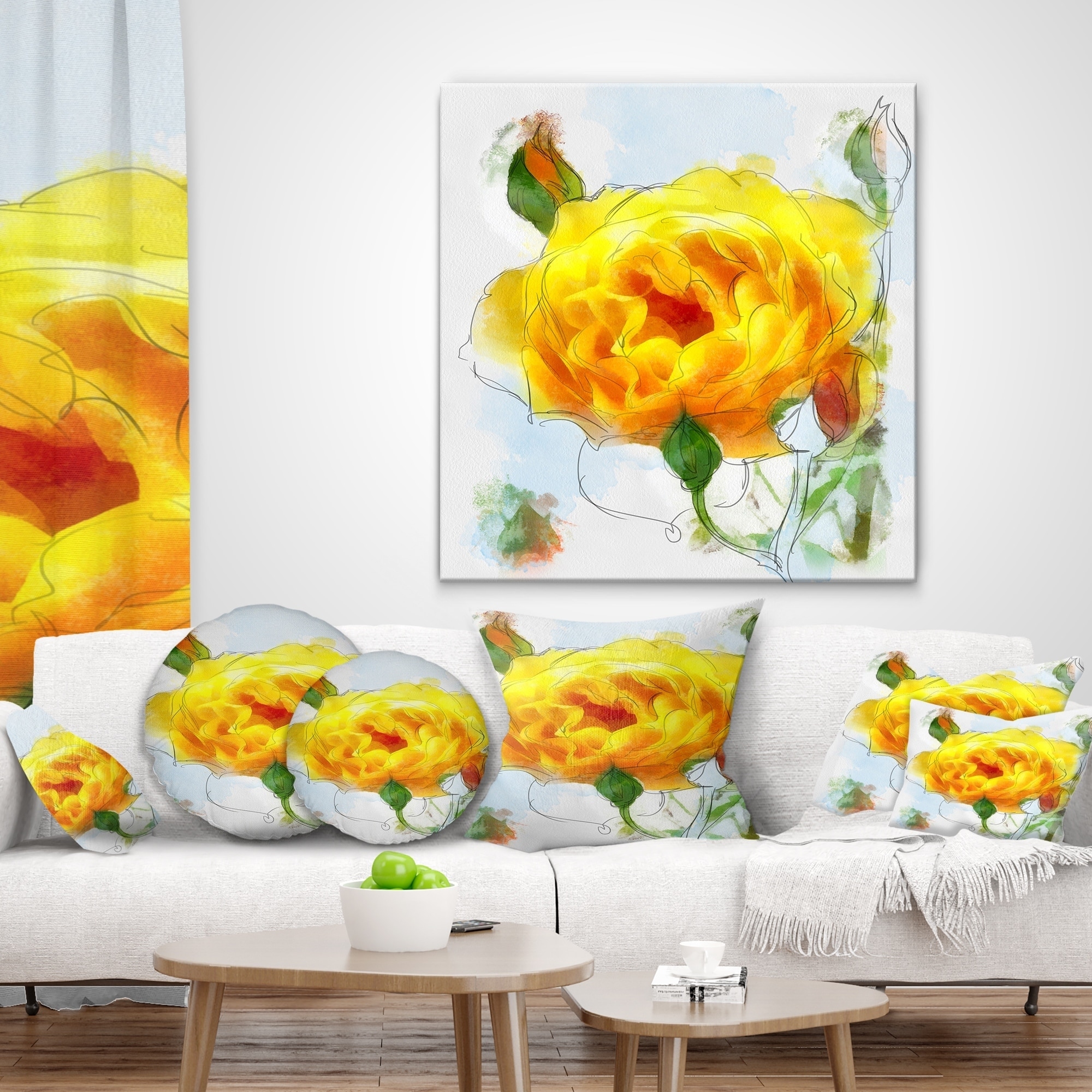 Designart Red Rose Painting with Splashes - Floral Throw Pillow - 18x18, Size: 18 x 18