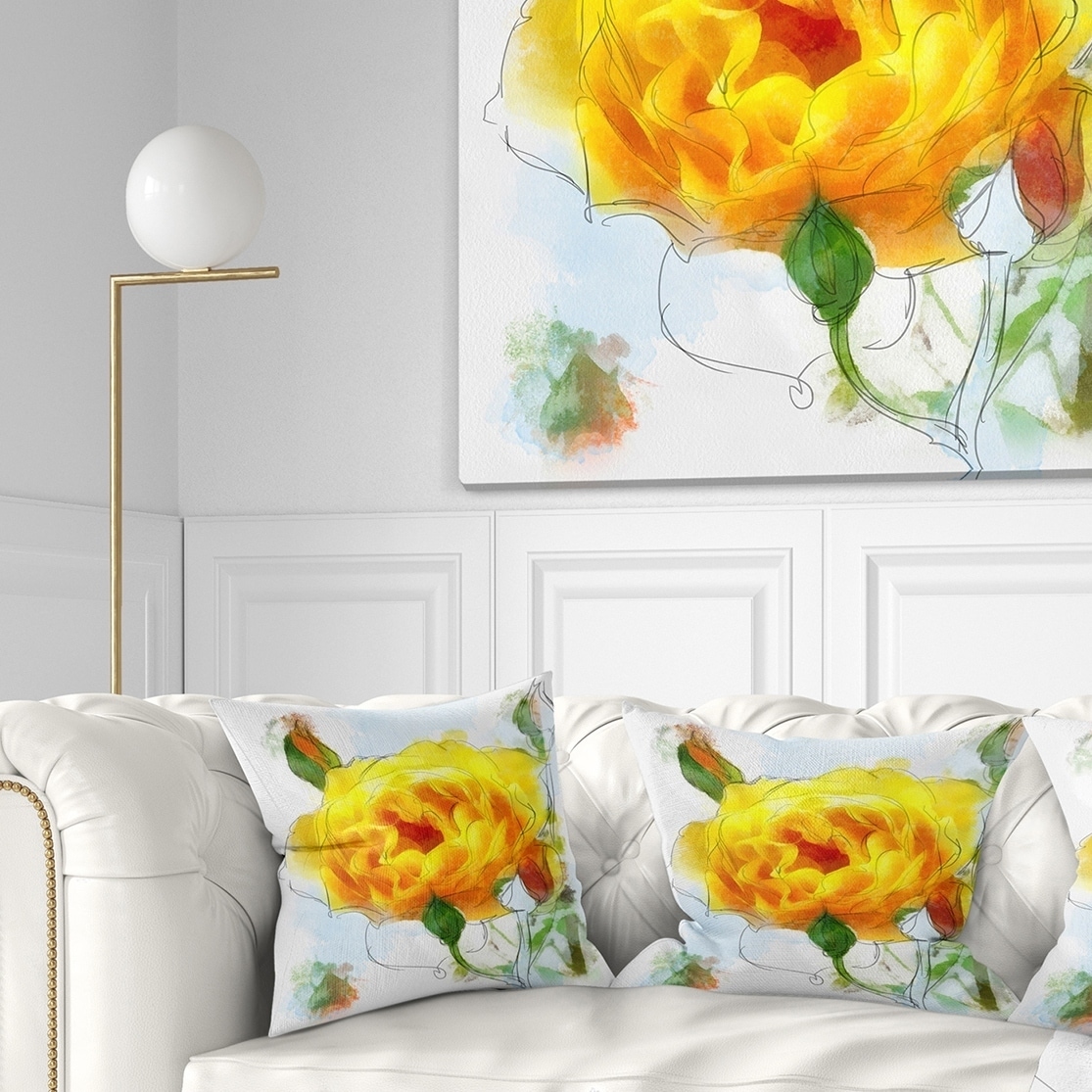 Designart Red Rose Painting with Splashes - Floral Throw Pillow - 18x18, Size: 18 x 18