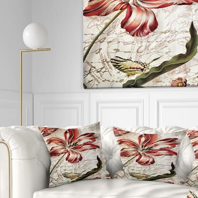 Designart 'Red Floral Pattern with Butterfly' Floral Throw Pillow