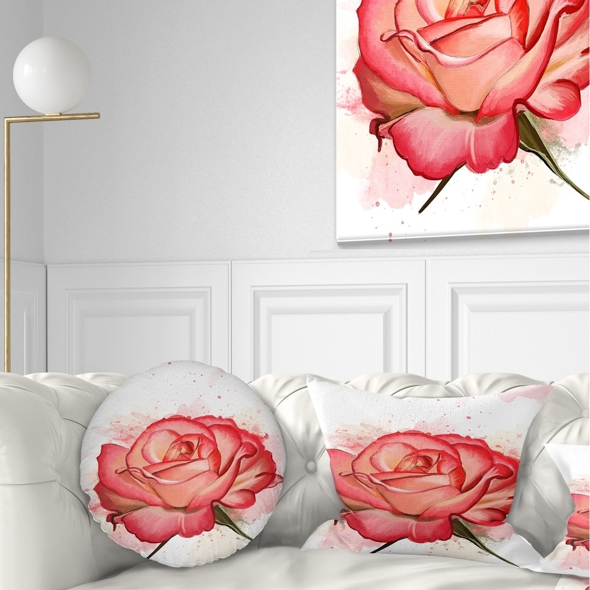 Designart Red Rose Painting with Splashes - Floral Throw Pillow - 18x18, Size: 18 x 18