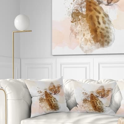 Designart 'Cute Cat Sketch with Brown Splashes' Animal Throw Pillow