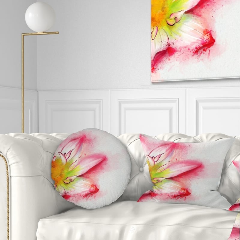Designart 'Beautiful Pink Flower Painting' Floral Throw Pillow - Rectangle - 12 in. x 20 in. - Medium