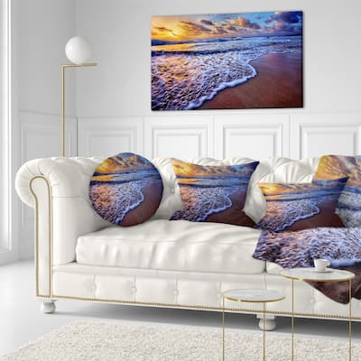 Designart 'Sunset over Blue Sea Waves' Seashore Throw Pillow