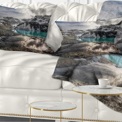 Designart 'Mountain Creek under Cloudy Sky' Landscape Printed Throw Pillow