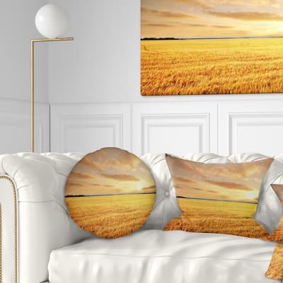 Designart 'Large Field under Cloudy Sky' Landscape Printed Throw Pillow