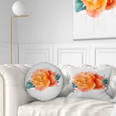 Designart 'Orange Rose with Green Leaves' Floral Throw Pillow