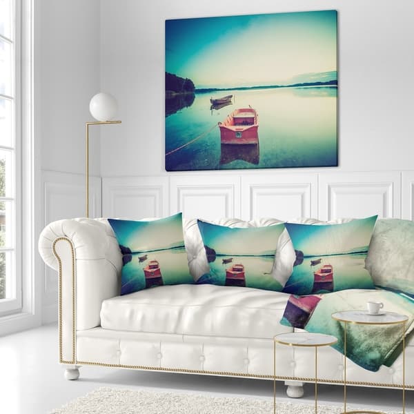 Designart Pink Boat In Vintage Lake Boat Throw Pillow On Sale Overstock 20951343