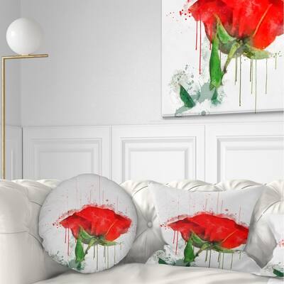 Designart 'Red Rose Hand drawn Painting' Floral Throw Pillow