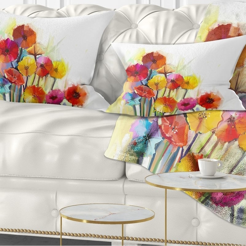 Designart 'Colorful Gerbera Flowers Watercolor' Floral Throw Pillow - Rectangle - 12 in. x 20 in. - Medium