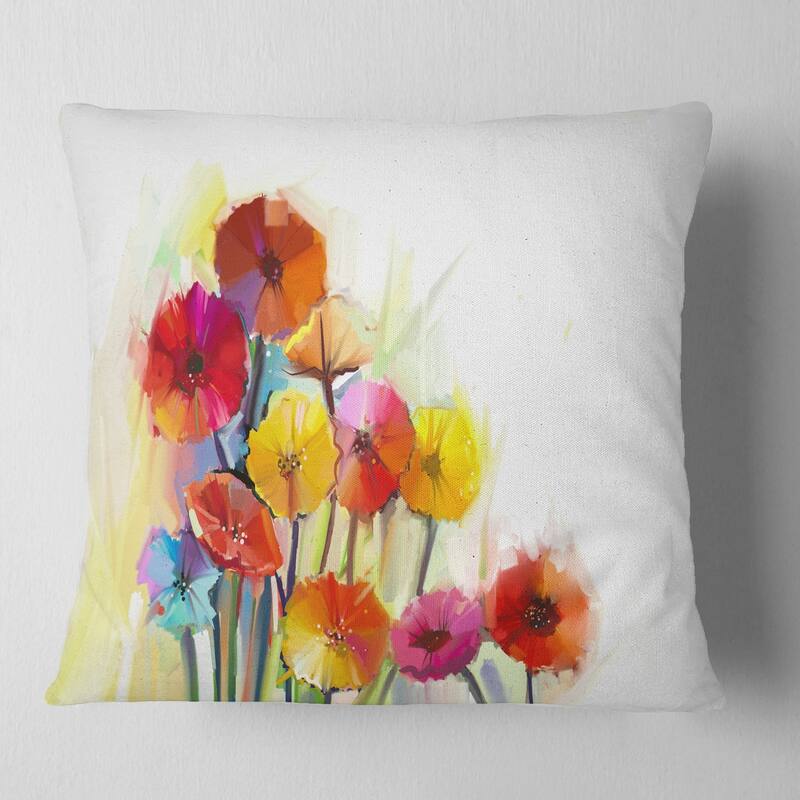 Designart 'Colorful Gerbera Flowers Watercolor' Floral Throw Pillow - Square - 16 in. x 16 in. - Small