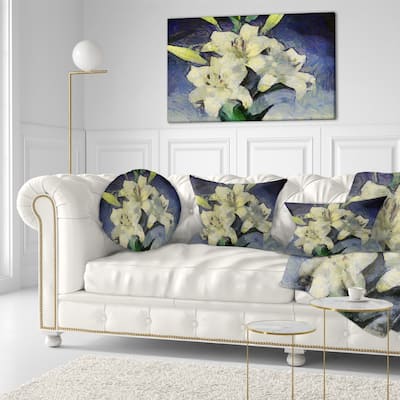 Designart 'White Lilies on Blue Watercolor' Floral Throw Pillow
