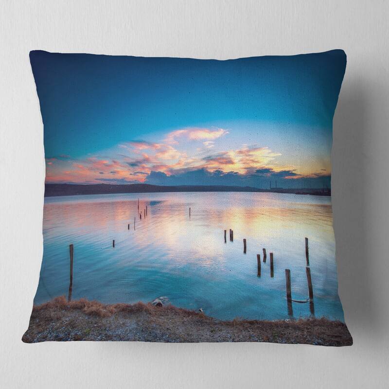 Designart 'Bright Blue Sky and Blue Waters' Seashore Throw Pillow - Square - 26 in. x 26 in. - Large