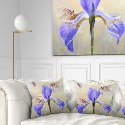 Designart 'Blue Flower with Butterflies Sketch' Floral Throw Pillow