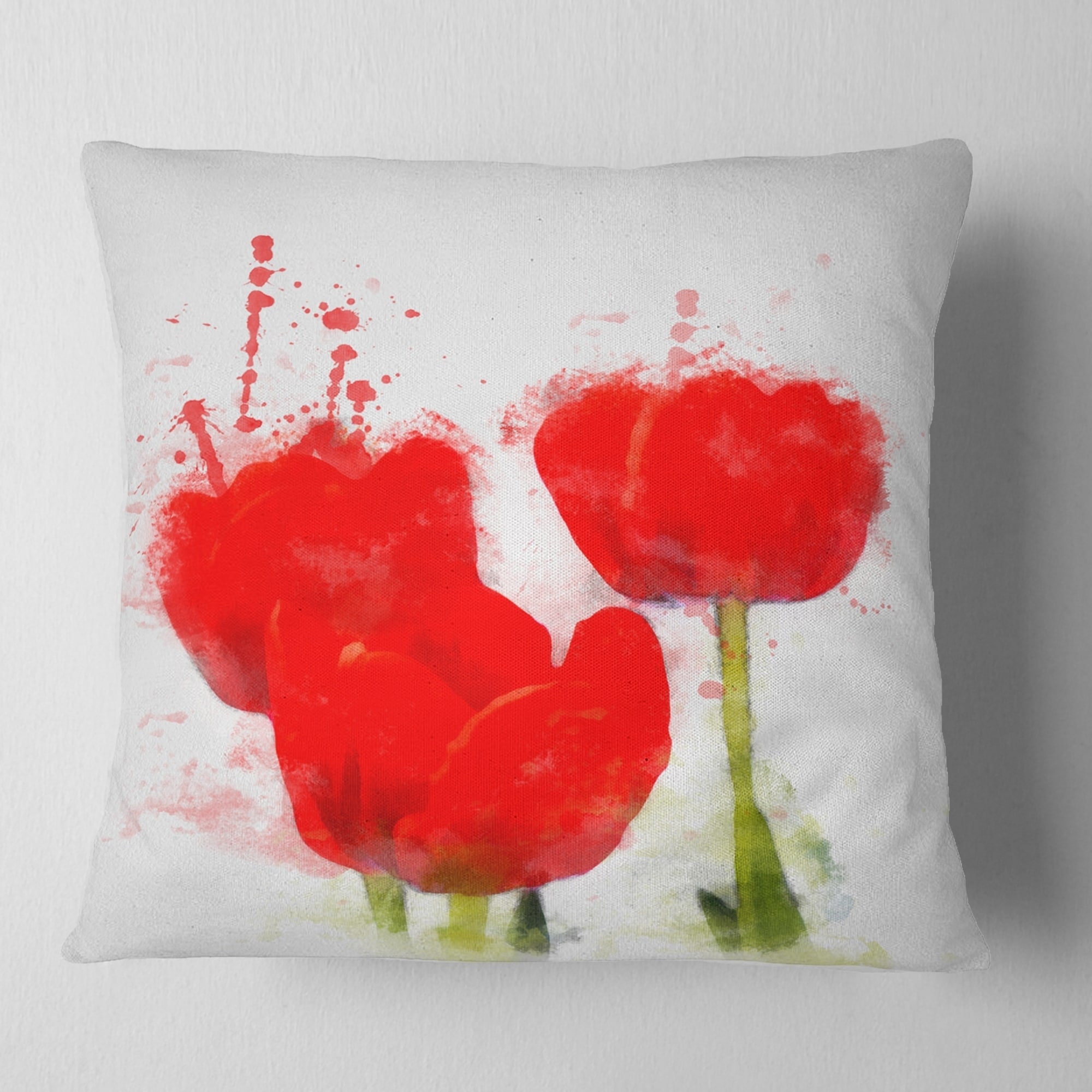 Designart Red Rose Painting with Splashes - Floral Throw Pillow - 18x18, Size: 18 x 18