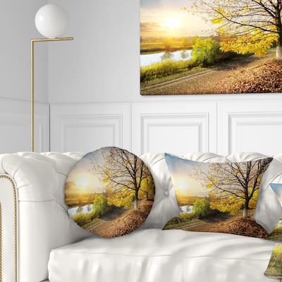 Designart 'Beautiful Road by the River' Landscape Printed Throw Pillow