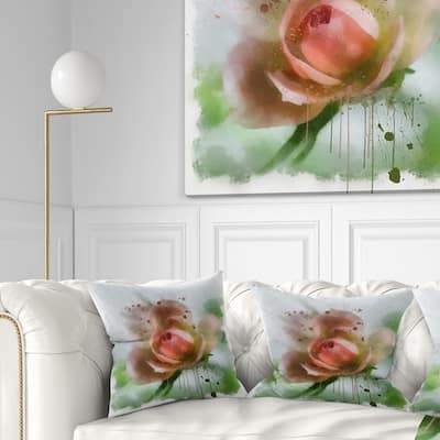 Designart 'Pink Flower on Green Background' Floral Throw Pillow