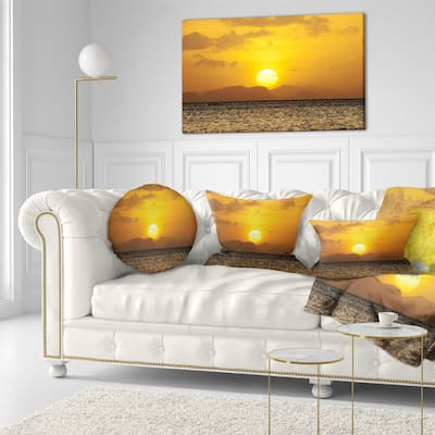 Designart 'Yellow Sunset and Brown Ocean' Seashore Throw Pillow