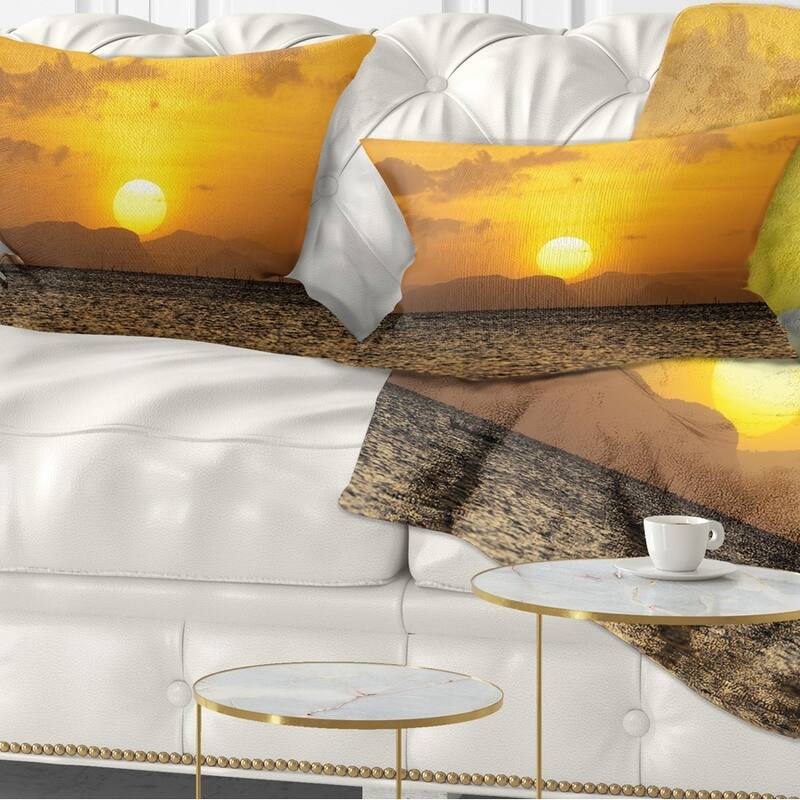 Designart 'Yellow Sunset and Brown Ocean' Seashore Throw Pillow - Rectangle - 12 in. x 20 in. - Medium