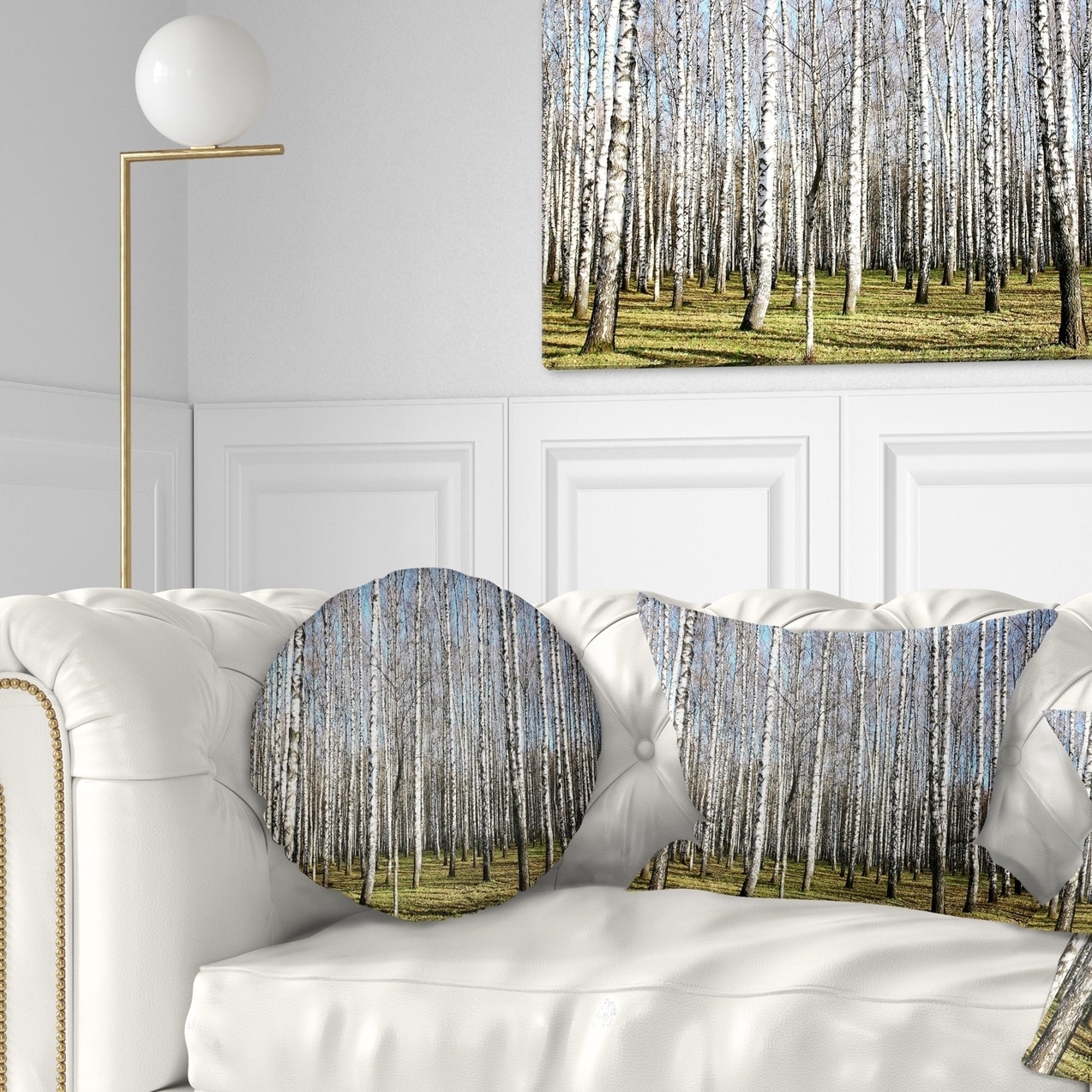 Insert Printed On Both Side Designart CU13993-20-20-C Sunny November Day in Birch Grow Modern Forest Round Cushion Cover for Living Room Sofa Throw Pillow 20